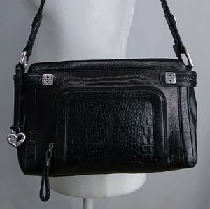Brighton Black Leather Heart Shoulder Bag Large